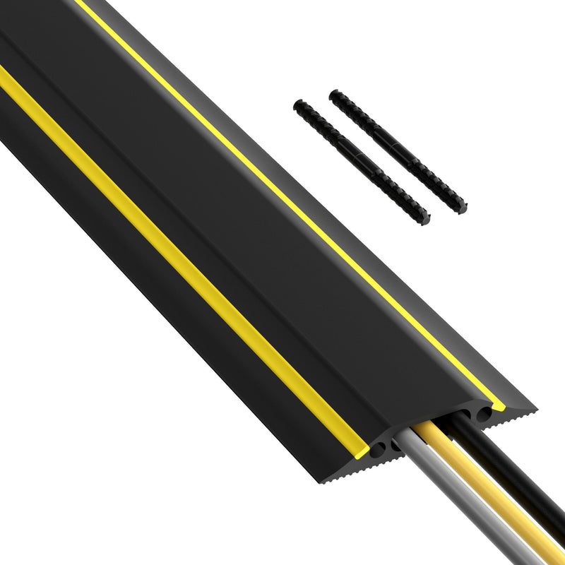 D-Line Floor Cover - Medium Duty Black & Yellow Floor Cable Protector - 1.8m, 30x10mm