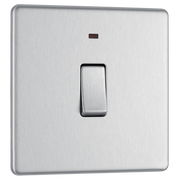 BG Electrical Flatplate Screwless Brushed Steel - 20A, double pole, with indicator