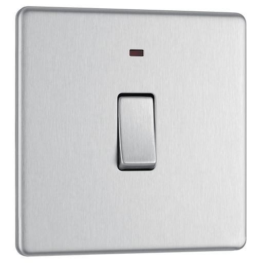 BG Electrical Flatplate Screwless Brushed Steel - 20A, double pole, with indicator