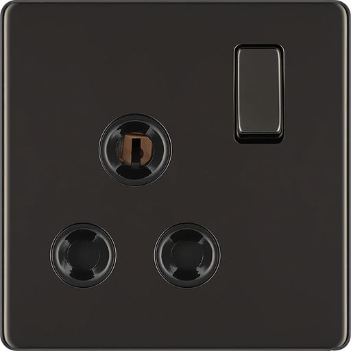 BG Electrical Flatplate Screwless Black Nickel - 15A single, switched, round pin