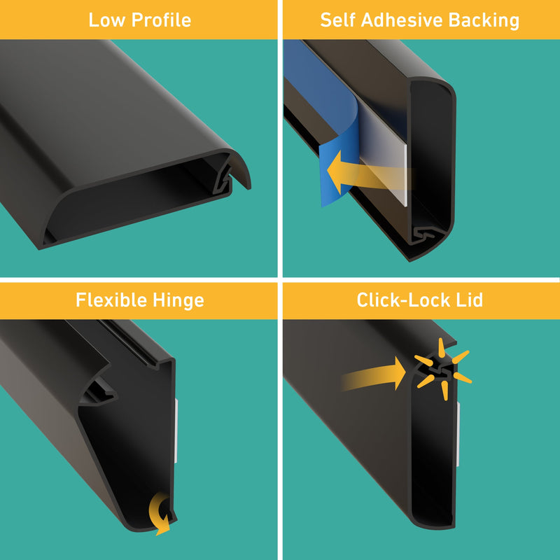 D-Line Trunking - 60x15mm Black 1m Self Self Adhesive Cable Cover