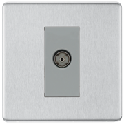 BG Electrical Flatplate Screwless Brushed Steel - Single, isolated, co-axial
