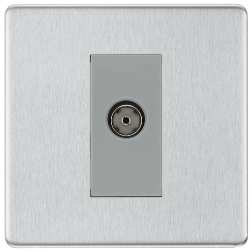BG Electrical Flatplate Screwless Brushed Steel - Single, isolated, co-axial