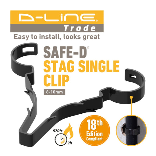 D-Line Fire Clip - Safe-D Stag-Clip for 1x 8-10mm φ cable. Single, Black - Pack of 100