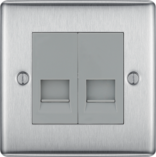BG Electrical Nexus Metal Brushed Steel - Double, telephone socket, master