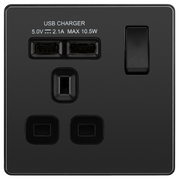 BG Electrical Evolve Black Chrome - Single, switched, single pole, with 2 x USB A