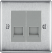 BG Electrical Nexus Metal Brushed Steel - Double, telephone socket, secondary