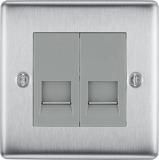 BG Electrical Nexus Metal Brushed Steel - Double, telephone socket, secondary