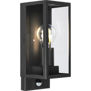 Luceco Azurar Coach Lantern - Exterior Decorative Wall Glass Lanten Single with PIR motion Sensor IP44 E27 Lamp included Black