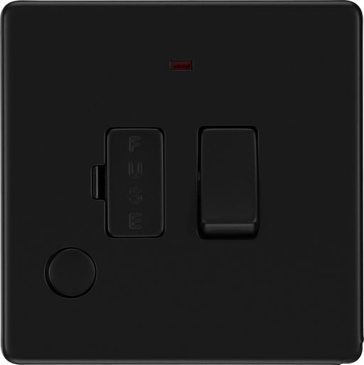 BG Electrical Flatplate Screwless Matt Black - Switched and fused with indicator and flex outlet