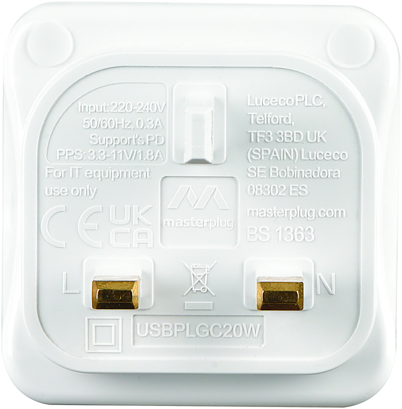 Masterplug USB - 20W, ideal for mobile phones