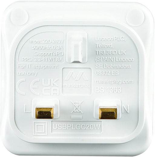 Masterplug USB - 20W, ideal for mobile phones
