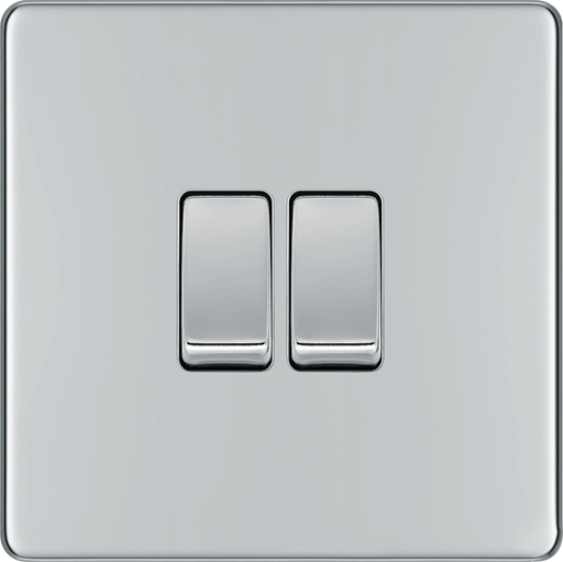BG Electrical Flatplate Screwless Polished Chrome - Double, 2 way switch