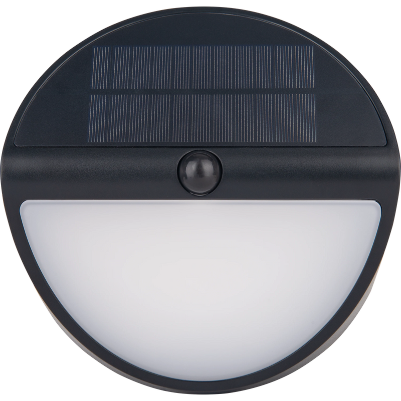 Luceco Ext Residential - Carina Decorative Round Eyelid Outdoor Solar Bulkhead Wall Light with PIR Motion Sensor, LED Exterior Lighting, Black, IP54, 5W, 500lm, 4000K