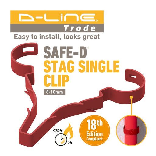 D-Line Fire Clip - Safe-D Stag-Clip for 1x 8-10mm φ cable. Single, Red - Pack of 50