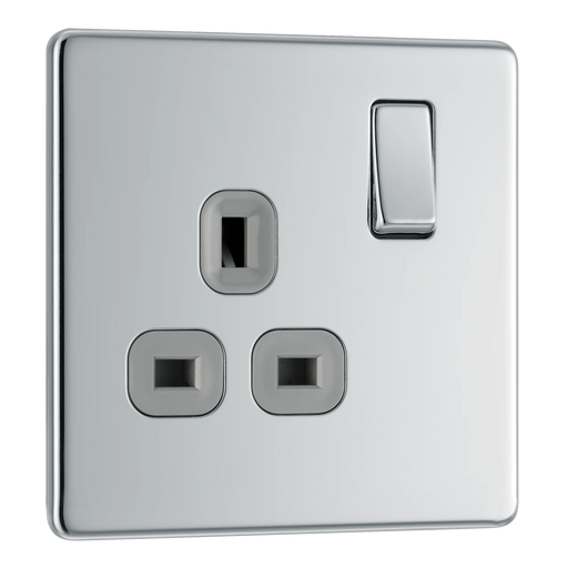 BG Electrical Flatplate Screwless Polished Chrome - Single switched, double pole