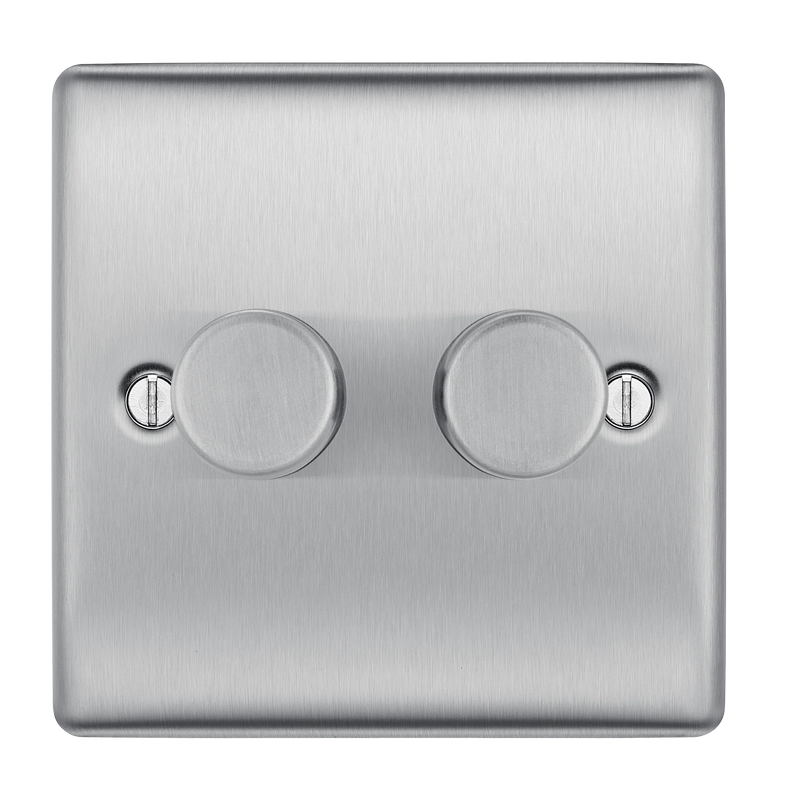 BG Electrical Nexus Metal Brushed Steel - Double, 2 way push 200W