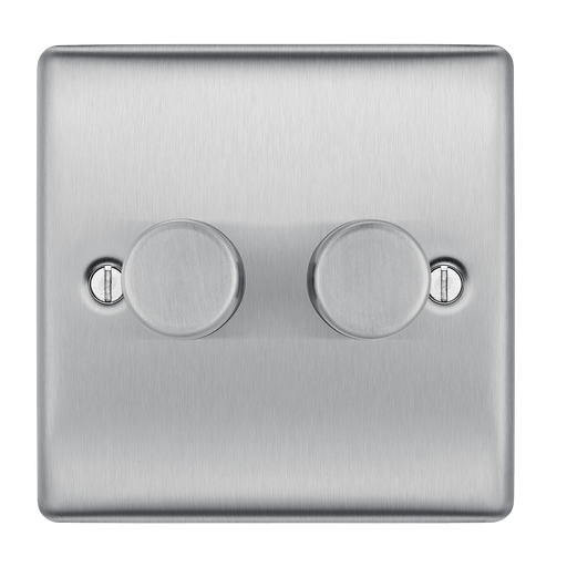 BG Electrical Nexus Metal Brushed Steel - Double, 2 way push 200W