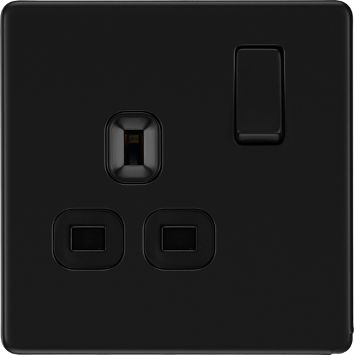 BG Electrical Flatplate Screwless Matt Black - Single switched, double pole
