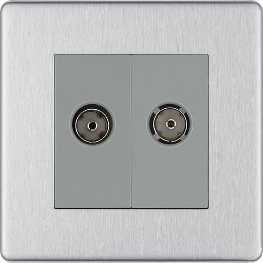 BG Electrical Flatplate Screwless Brushed Steel - Double, TV/FM