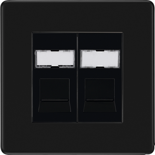 BG Electrical Flatplate Screwless Matt Black - Double, RJ45 telephone socket