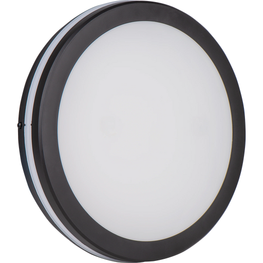 Luceco Circulus Decorative Round Outdoor Bulkhead Wall Light with Power Wattage Change and Colour Change (CCT), LED Exterior Lighting, Black, IP65, 24W, 2400lm