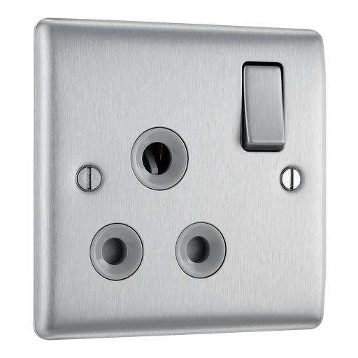 BG Electrical Nexus Metal Brushed Steel - 15A, single, switched, round pin