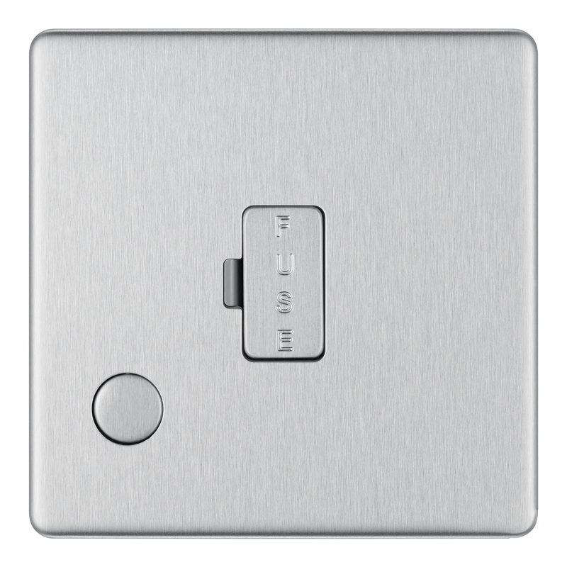 BG Electrical Flatplate Screwless Brushed Steel - Unswitched and fused with flex outlet