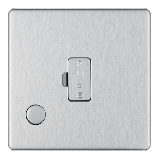 BG Electrical Flatplate Screwless Brushed Steel - Unswitched and fused with flex outlet