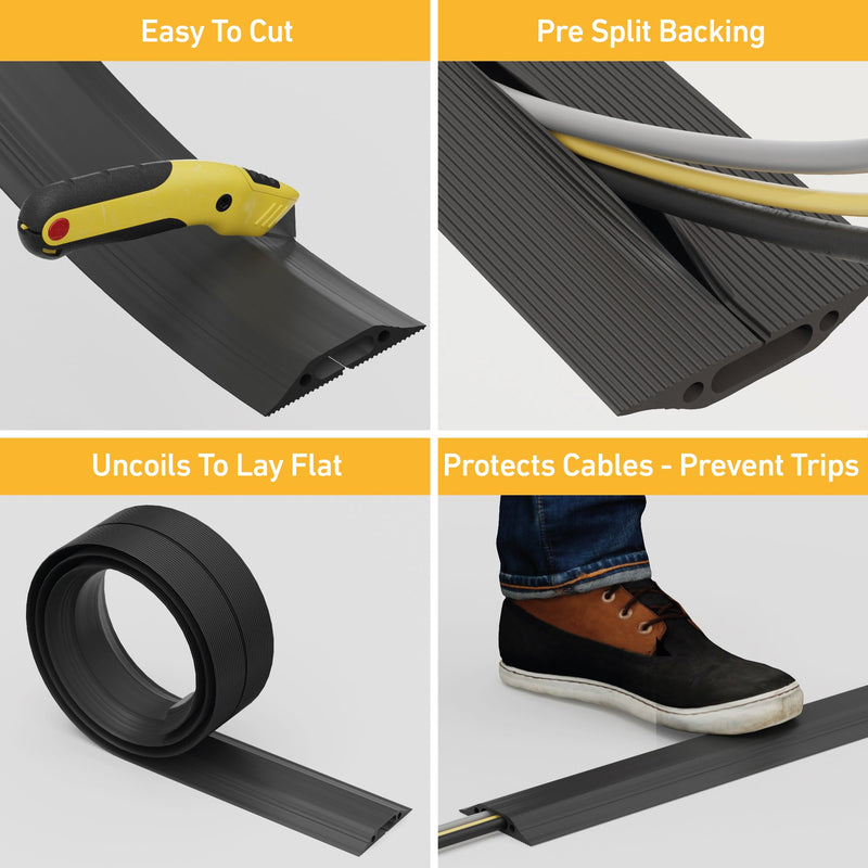 D-Line Floor Cover - Medium Duty Black Floor Cable Protector - 9m, Cavity 30x10mm