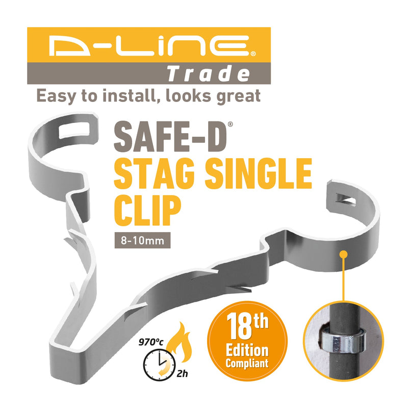 D-Line Fire Clip - Safe-D Stag-Clip for 1x 8-10mm φ cable. Single, Galv. - Pack of 50