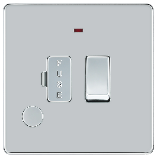 BG Electrical Flatplate Screwless Polished Chrome - Switched and fused with indicator and flex outlet