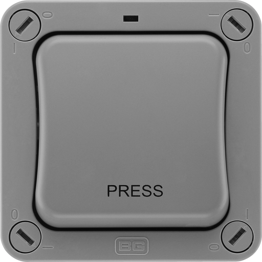 BG Electrical Weatherproof Storm - Single, 2 way retractive, printed 'PRESS', IP66