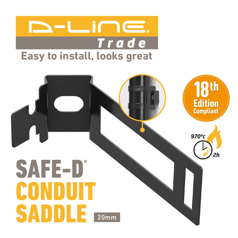 D-Line Fire Clip - Safe-D Conduit Saddle 20mm - Black (Pack of 20)