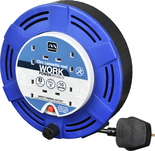 Masterplug Work - 10m, 4 Sockets, 10A, Blue