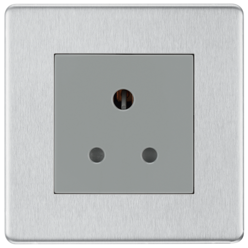 BG Electrical Flatplate Screwless Brushed Steel - 5A, single, unswitched, round pin