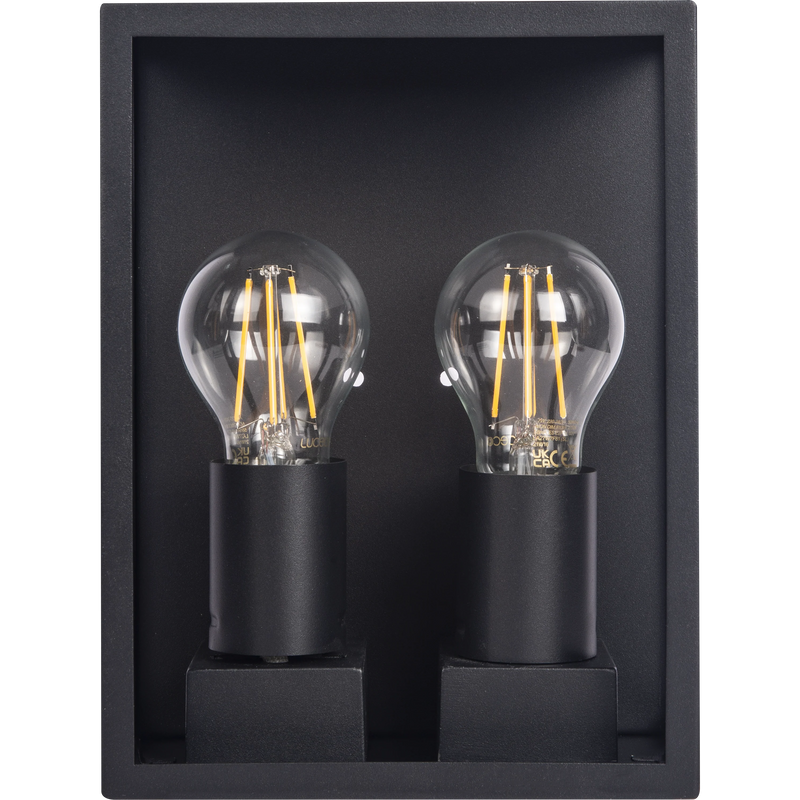 Luceco Azurar Coach Lantern - Exterior Decorative Wall Glass Lanten Twin IP44 E27 Lamp included Black