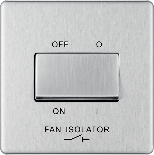 BG Electrical Flatplate Screwless Brushed Steel - Triple pole fan isolator