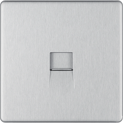 BG Electrical Flatplate Screwless Brushed Steel - Single, RJ11 telephone socket