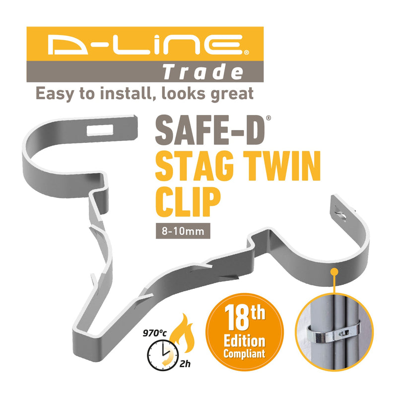 D-Line Fire Clip - Safe-D Stag-Clip for 2x 8-10mm φ cables. Twin, Galv. - Pack of 100