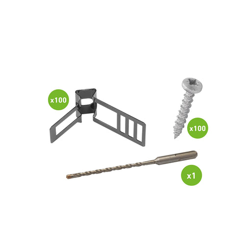 D-Line Fire Clip - EV Fixing Kit for 10-17mm dia. Cables, Black. Box of 100pcs c/w Pan Head Screws & 5mm SDS Bit