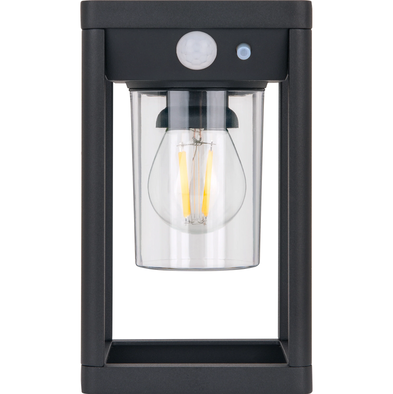 Luceco Azurar Coach Lantern - Filament Decorative Solar Wall Light with PIR Motion Sensor, Outdoor Lantern, Exterior Lighting, LED Bulb Included, Black, IP54, 2.7W, 220lm, 3000K