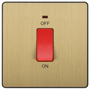 BG Electrical Evolve Satin Brass - 45A, double pole, single plate, with indicator