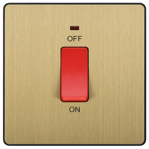 BG Electrical Evolve Satin Brass - 45A, double pole, single plate, with indicator