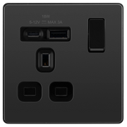BG Electrical Evolve Black Chrome - Single, switched, single pole, with 1 x USB A + 1 x USB C