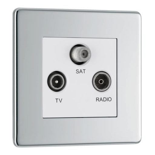 BG Electrical Flatplate Screwless Polished Chrome - Triple TV/FM/SAT triplex - screened