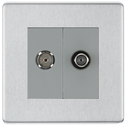 BG Electrical Flatplate Screwless Brushed Steel - Double, satellite and co-axial
