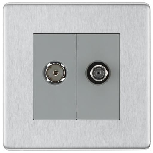 BG Electrical Flatplate Screwless Brushed Steel - Double, satellite and co-axial