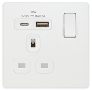BG Electrical Evolve Pearlescent White - Single, switched, single pole, with 1 x USB A + 1 x USB C