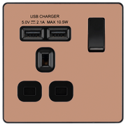 BG Electrical Evolve Polished Copper - Single, switched, single pole, with 2 x USB A